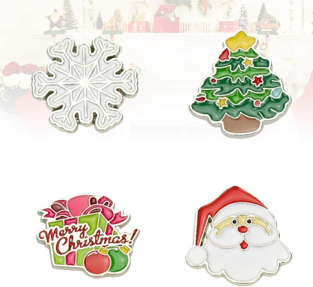 4 Pcs Enamel Christmas Brooch Pins Jewelry Xmas Tree Santa Snowflake Badge Clasp Lapel Collar Corsage for Woman Kids Holiday Xmas Gift Party Wedding