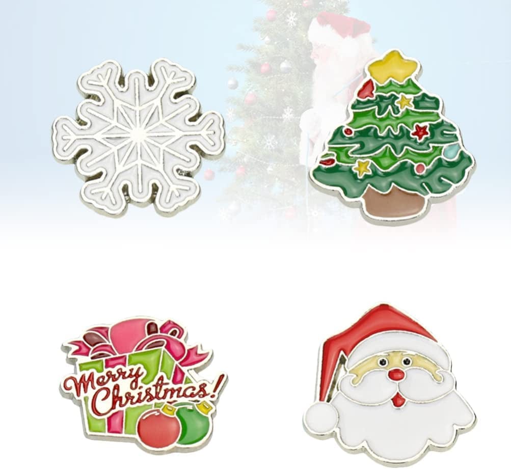 4 Pcs Enamel Christmas Brooch Pins Jewelry Xmas Tree Santa Snowflake Badge Clasp Lapel Collar Corsage for Woman Kids Holiday Xmas Gift Party Wedding