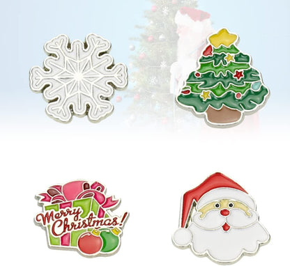 4 Pcs Enamel Christmas Brooch Pins Jewelry Xmas Tree Santa Snowflake Badge Clasp Lapel Collar Corsage for Woman Kids Holiday Xmas Gift Party Wedding
