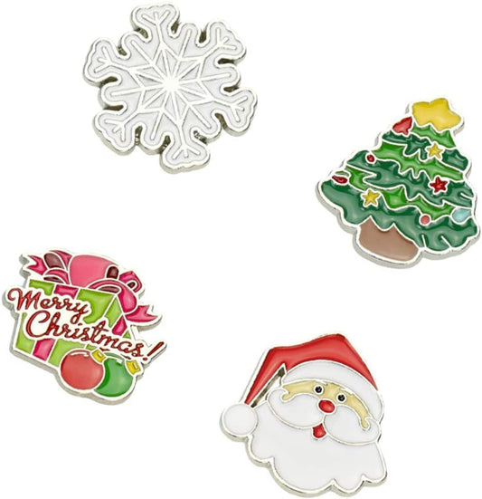 4 Pcs Enamel Christmas Brooch Pins Jewelry Xmas Tree Santa Snowflake Badge Clasp Lapel Collar Corsage for Woman Kids Holiday Xmas Gift Party Wedding
