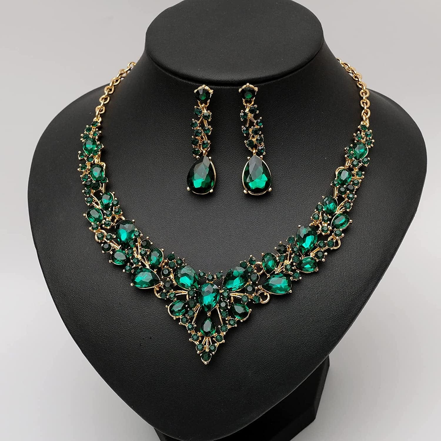 4 Pcs/Set Austrian Crystal Necklace Earrings Bracelet Ring Bridal Jewelry Sets for Brides Wedding Party Costume Accessories Gifts for Women