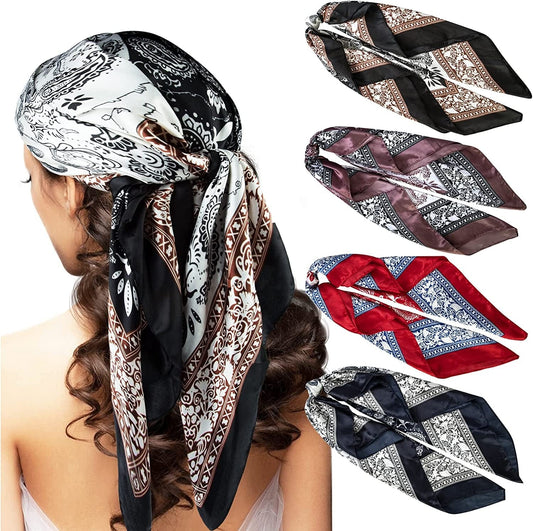 4 Pcs Silk Feeling Head Scarf for Women, 35 X 35 Inches Silky Satin Neck Head Hair Scarf for Women Fashion Gifts Apparel & Accessories > Clothing Accessories > Bandanas & Headties Chalier Fashion Garnet  