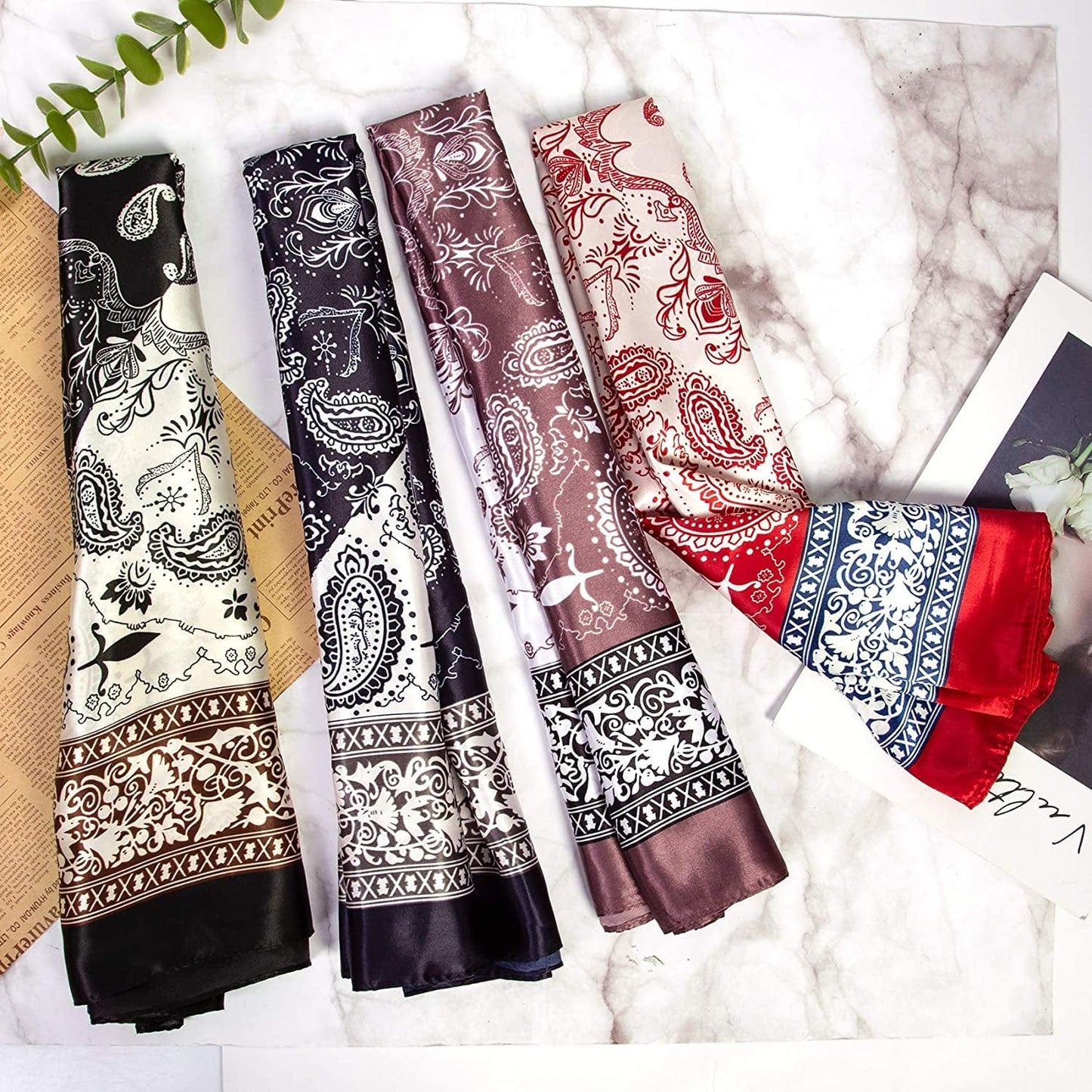 4 Pcs Silk Feeling Head Scarf for Women, 35 X 35 Inches Silky Satin Neck Head Hair Scarf for Women Fashion Gifts Apparel & Accessories > Clothing Accessories > Bandanas & Headties Chalier Fashion   