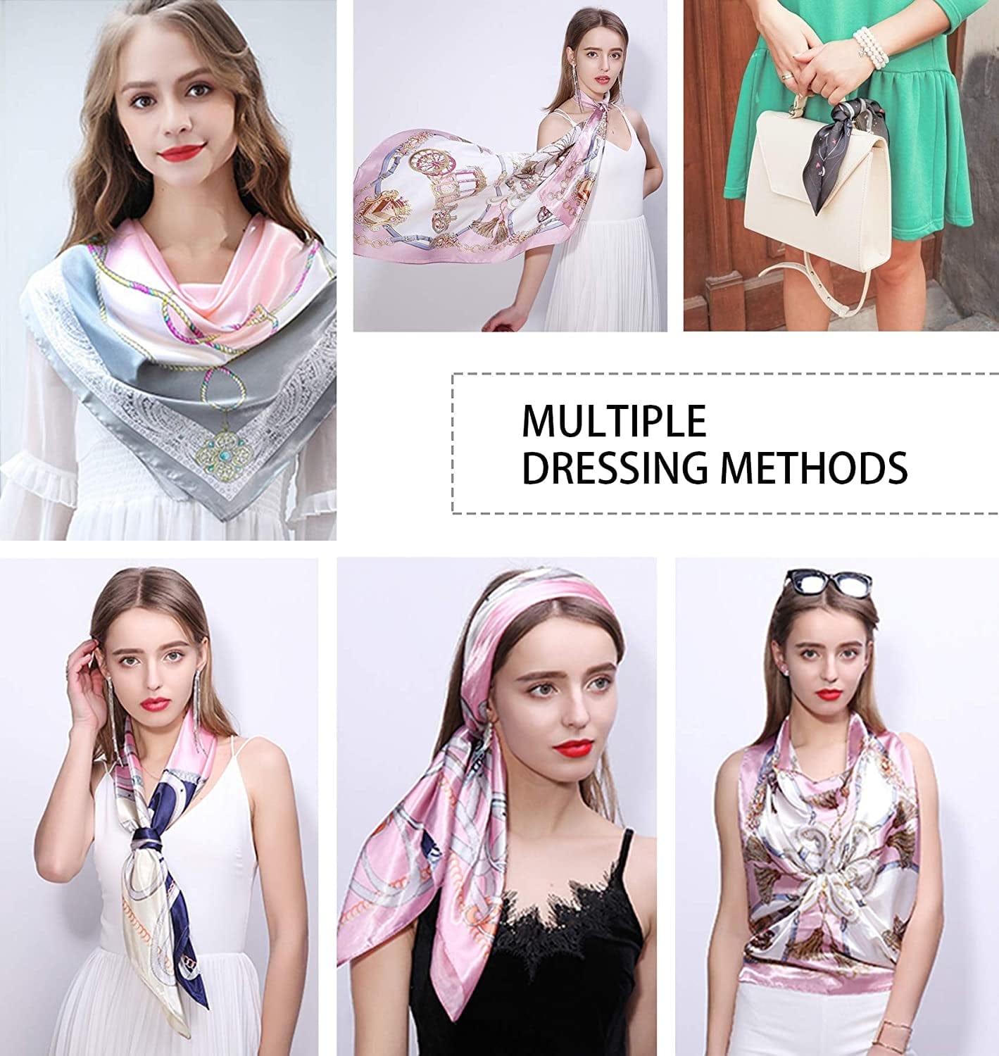 4 Pcs Silk Feeling Head Scarf for Women, 35 X 35 Inches Silky Satin Neck Head Hair Scarf for Women Fashion Gifts Apparel & Accessories > Clothing Accessories > Bandanas & Headties Chalier Fashion   