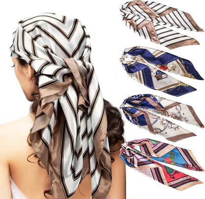 4 Pcs Silk Feeling Head Scarf for Women, 35 X 35 Inches Silky Satin Neck Head Hair Scarf for Women Fashion Gifts Apparel & Accessories > Clothing Accessories > Bandanas & Headties Chalier Fashion Off-white  