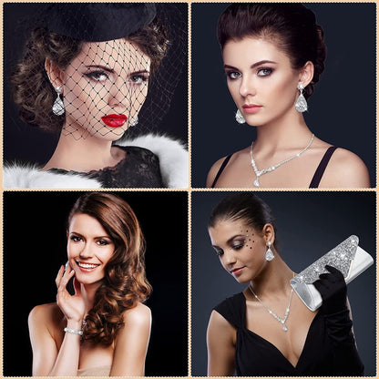 4 Pcs Women Rhinestone Jewelry Sets for Women Wedding Silver Jewelry Set Rhinestone Earrings Necklace Bracelet Evening Bag Handbag Clutch Silver Purses for Women Evening Party