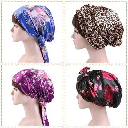 4 Piece Soft Satin Head Scarf Sleeping Cap Turbans Head Cover Bonnet Head Wear for Women (Set of 4) Apparel & Accessories > Clothing Accessories > Headwear YMHPRIDE   