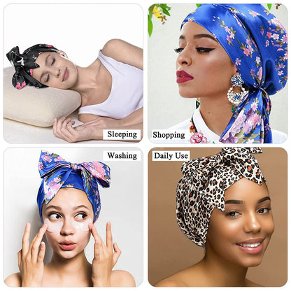 4 Piece Soft Satin Head Scarf Sleeping Cap Turbans Head Cover Bonnet Head Wear for Women (Set of 4) Apparel & Accessories > Clothing Accessories > Headwear YMHPRIDE   