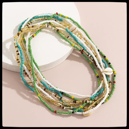 4 Piece Summer Boho Jewelry Waist Bead Set Colourful Shell Layered Beaded Belly Chains Bead African Waist Bead Body Chain Bikini Jewelry for Women and Girls Apparel & Accessories > Jewelry > Body Jewelry Fodmua   