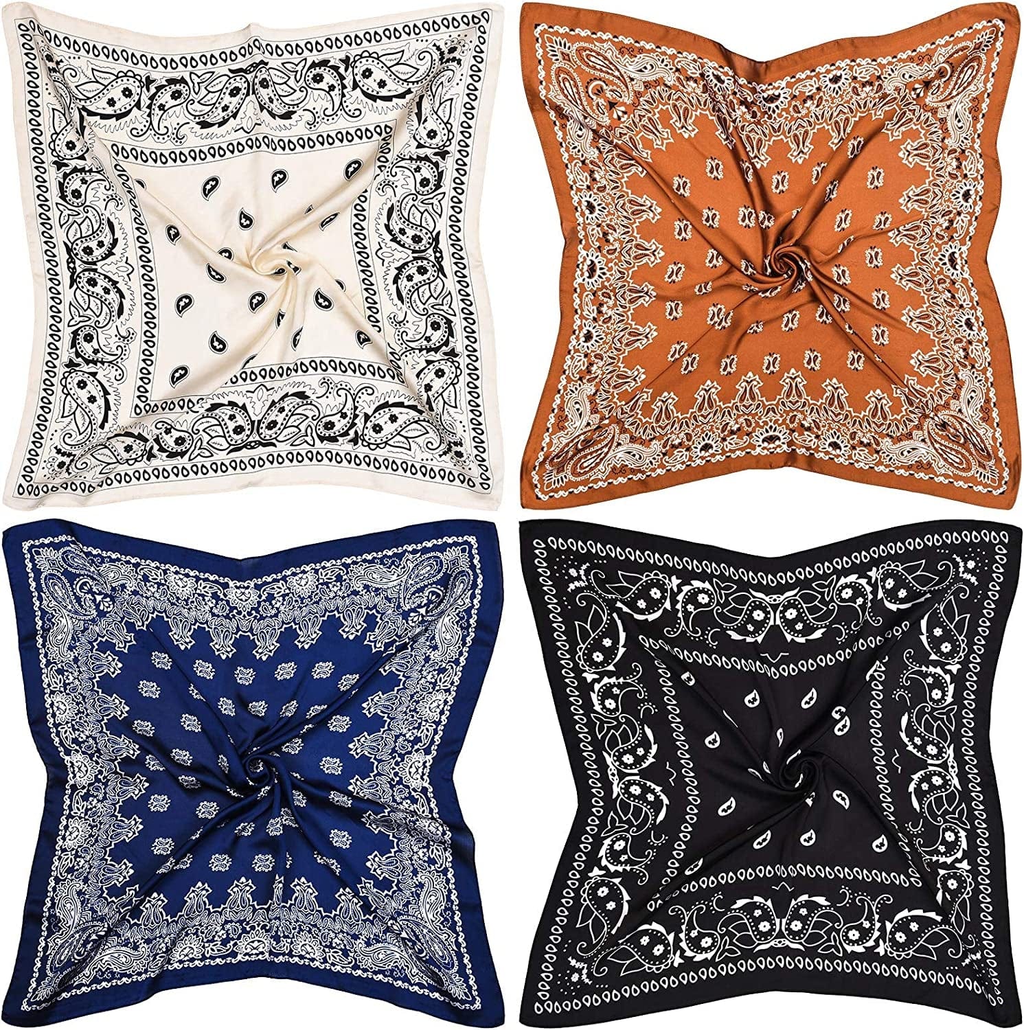 4 Pieces 27 Inch Satin Headband Scarves Silk Feeling Bandana Boho Head Scarves for Women Girls Apparel & Accessories > Clothing Accessories > Bandanas & Headties Syhood   
