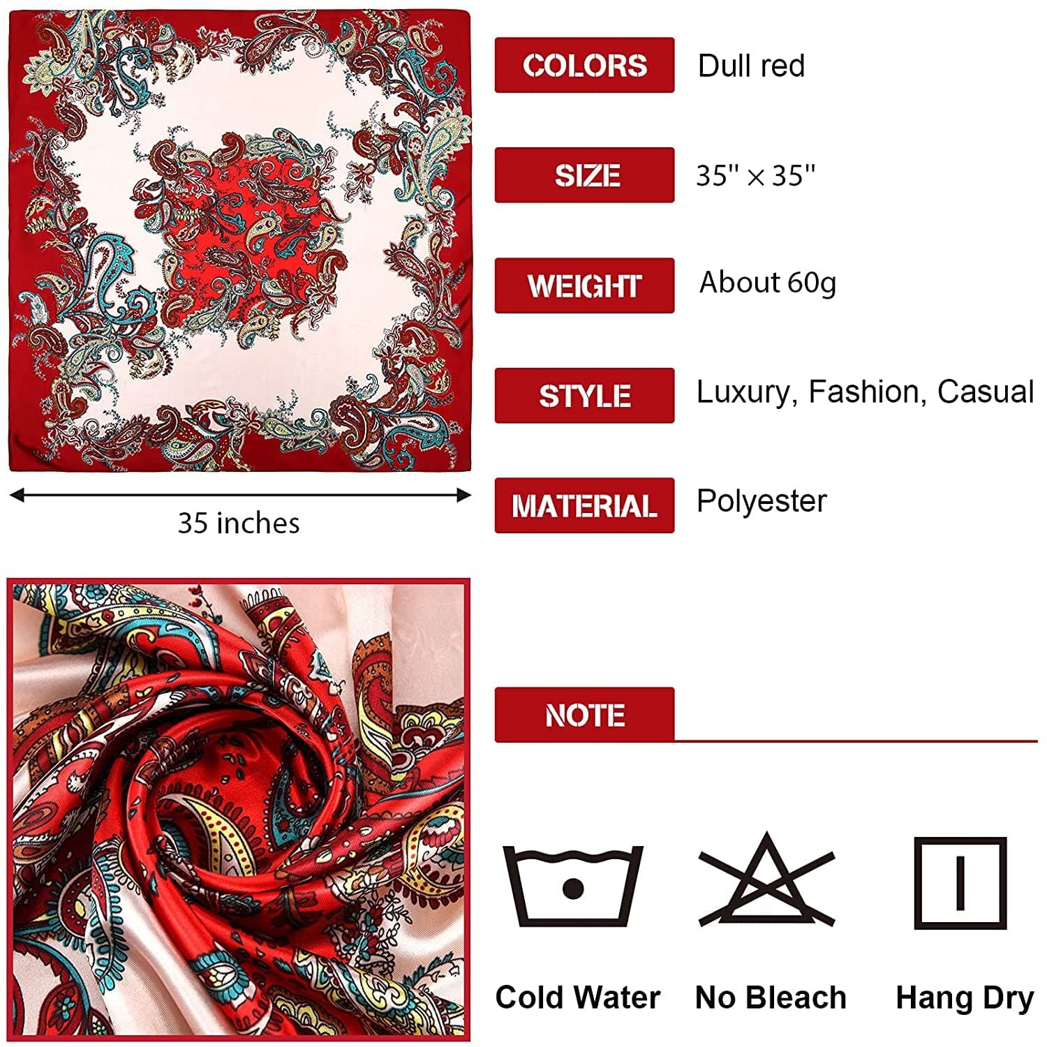 4 Pieces 35 Inch Satin Head Scarves Large Square Silky Feeling Headband Satin Boho Hair Bandanas for Women Girls (Elegant Series) Apparel & Accessories > Clothing Accessories > Bandanas & Headties Honoson   