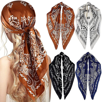 4 Pieces 35 Inch Satin Head Scarves Large Square Silky Feeling Headband Satin Boho Hair Bandanas for Women Girls (Elegant Series) Apparel & Accessories > Clothing Accessories > Bandanas & Headties Honoson Delicate Series  