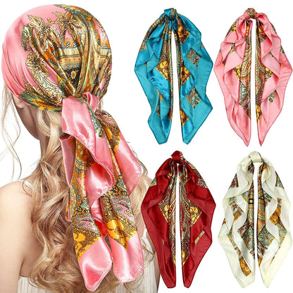 4 Pieces 35 Inch Satin Head Scarves Large Square Silky Feeling Headband Satin Boho Hair Bandanas for Women Girls (Elegant Series) Apparel & Accessories > Clothing Accessories > Bandanas & Headties Honoson Vintage Series  