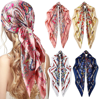 4 Pieces 35 Inch Satin Head Scarves Large Square Silky Feeling Headband Satin Boho Hair Bandanas for Women Girls (Elegant Series) Apparel & Accessories > Clothing Accessories > Bandanas & Headties Honoson Retro Series  