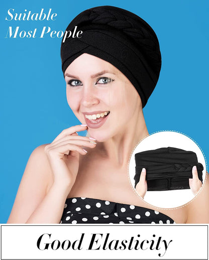 4 Pieces African Women Turban Cap Beaded Headscarf Beanie Twisted Braid Wrap Hat Faux Pearl Headwrap Apparel & Accessories > Clothing Accessories > Hats SATINIOR   