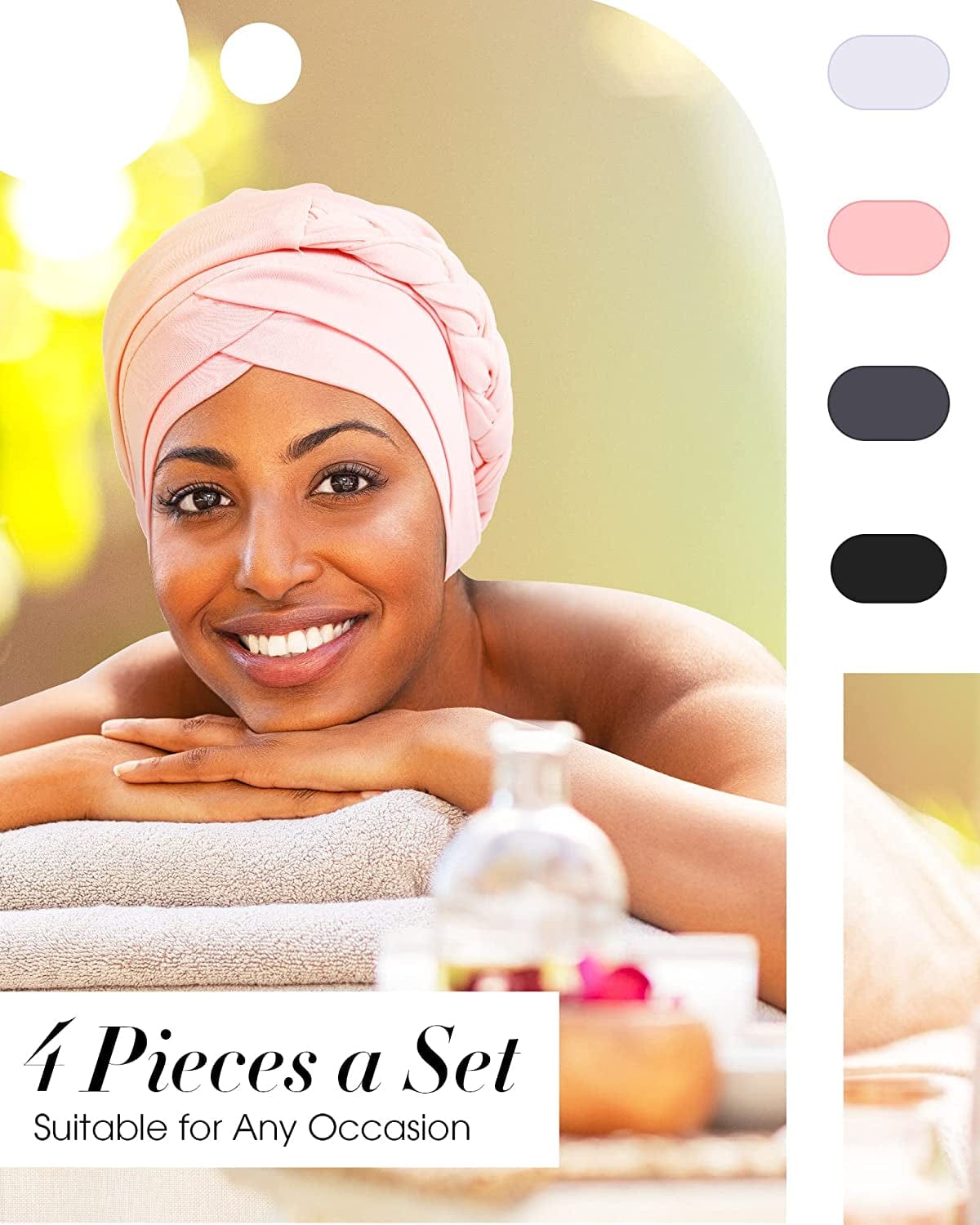 4 Pieces African Women Turban Cap Beaded Headscarf Beanie Twisted Braid Wrap Hat Faux Pearl Headwrap Apparel & Accessories > Clothing Accessories > Hats SATINIOR   