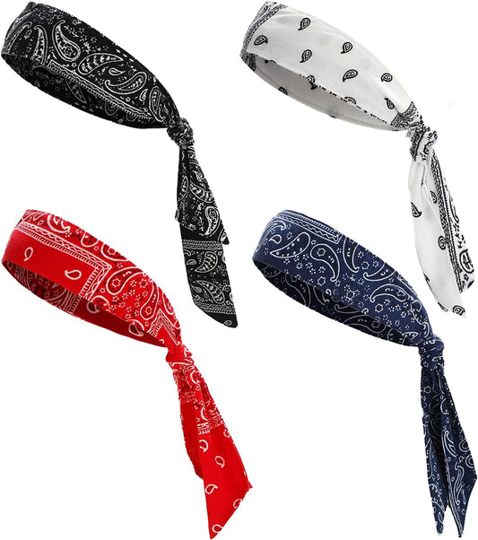 4 Pieces Bandana Headband for Men, Tie Headbands for Women, Sports Running Athletic Hair Head Band Sweat Wicking Adjustable Non Slip Karate Headband for Yoga Workout Apparel & Accessories > Clothing Accessories > Bandanas & Headties Jutom Retro Style  