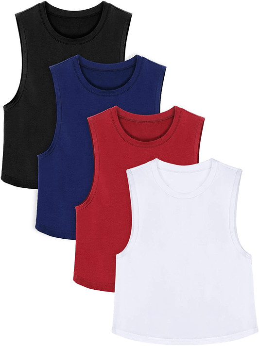 4 Pieces Basic Crop Tank Tops Cotton Sleeveless Racerback Tank Top Women Sports Top Apparel & Accessories > Clothing > Activewear Kylie Max   