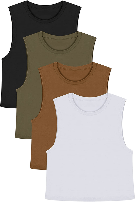 4 Pieces Basic Crop Tank Tops Cotton Sleeveless Racerback Tank Top Women Sports Top Apparel & Accessories > Clothing > Activewear Kylie Max   