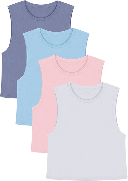 4 Pieces Basic Crop Tank Tops Cotton Sleeveless Racerback Tank Top Women Sports Top Apparel & Accessories > Clothing > Activewear Kylie Max   