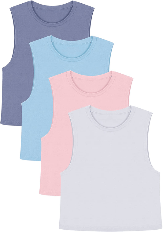 4 Pieces Basic Crop Tank Tops Cotton Sleeveless Racerback Tank Top Women Sports Top Apparel & Accessories > Clothing > Activewear Kylie Max   
