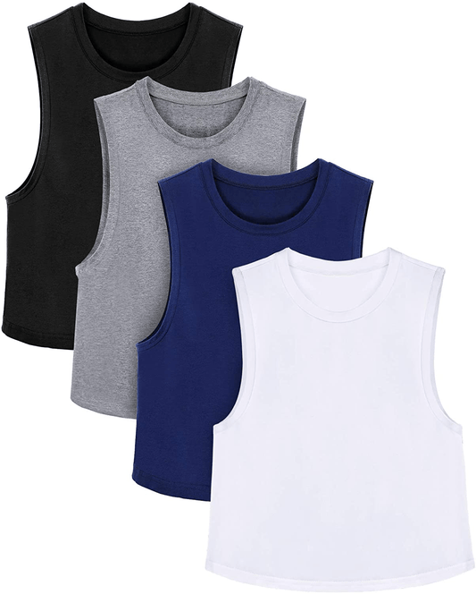 4 Pieces Basic Crop Tank Tops Cotton Sleeveless Racerback Tank Top Women Sports Top Apparel & Accessories > Clothing > Activewear Kylie Max   