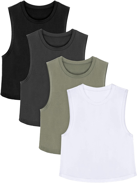 4 Pieces Basic Crop Tank Tops Cotton Sleeveless Racerback Tank Top Women Sports Top Apparel & Accessories > Clothing > Activewear Kylie Max   