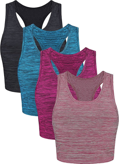 4 Pieces Basic Crop Tank Tops Sleeveless Racerback Crop Cami Top for Women Black, Green, Purple, Orange / Small