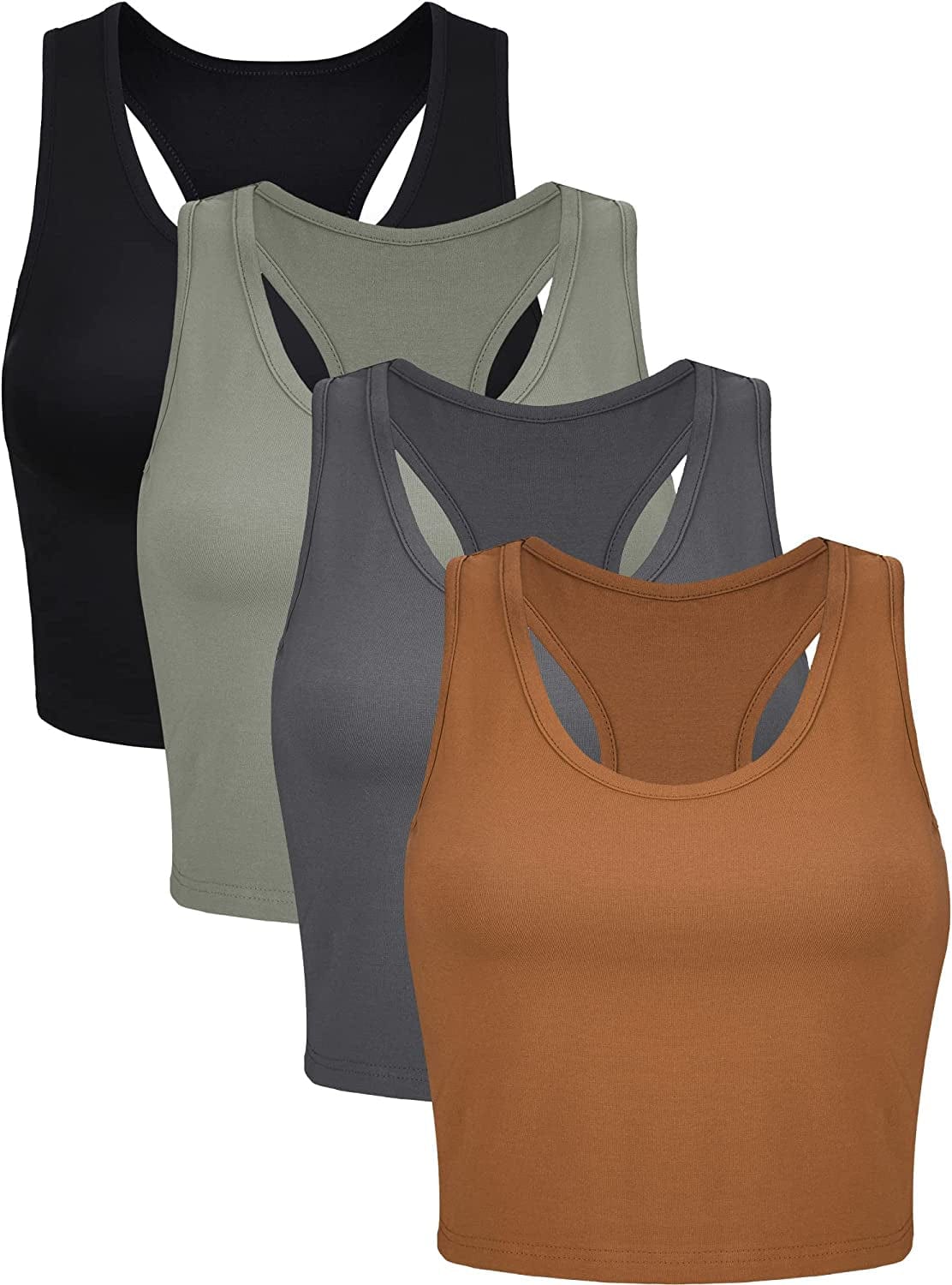 4 Pieces Basic Crop Tank Tops Sleeveless Racerback Crop Cami Top for Women Elegant Color / XX-Large