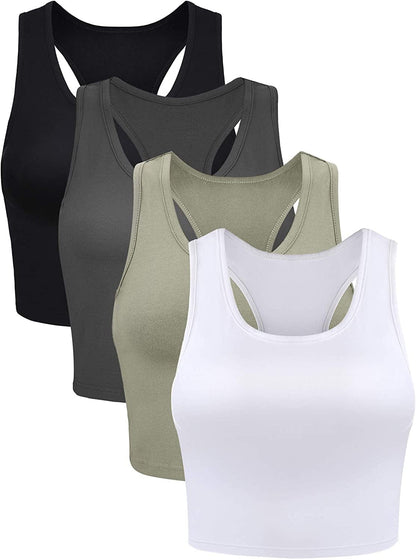 4 Pieces Basic Crop Tank Tops Sleeveless Racerback Crop Cami Top for Women Fresh Color / XX-Large