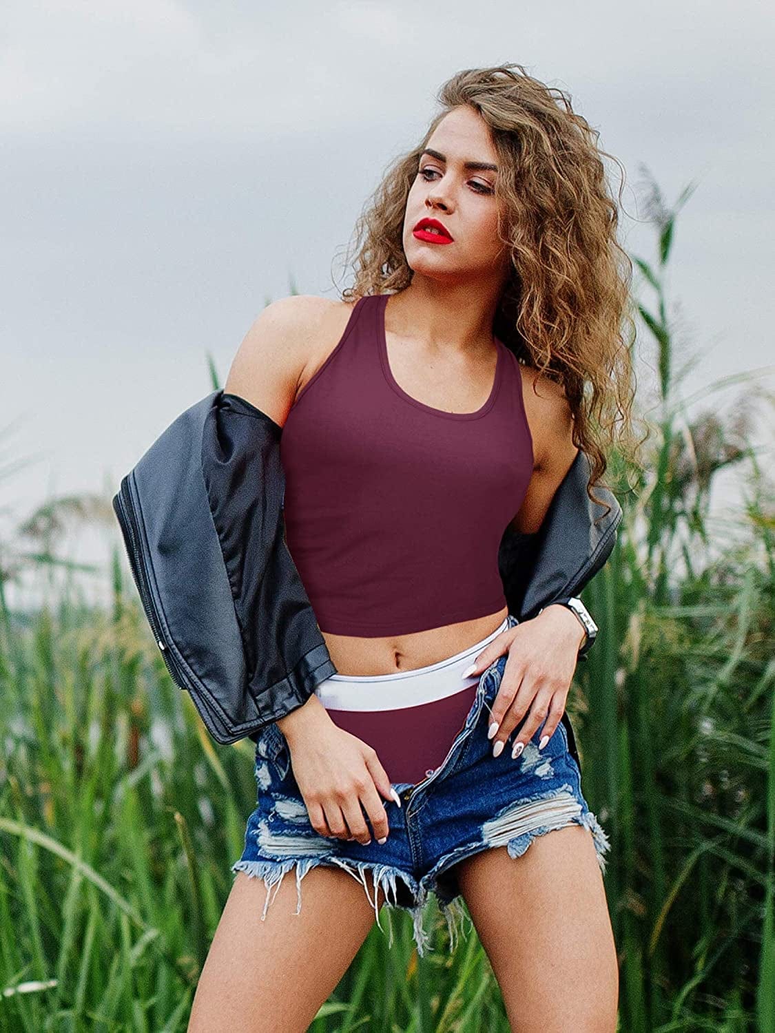 4 Pieces Basic Crop Tank Tops Sleeveless Racerback Crop Cami Top for Women