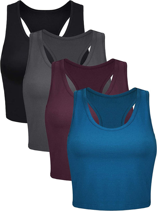 4 Pieces Basic Crop Tank Tops Sleeveless Racerback Crop Cami Top for Women Chic Color / Small