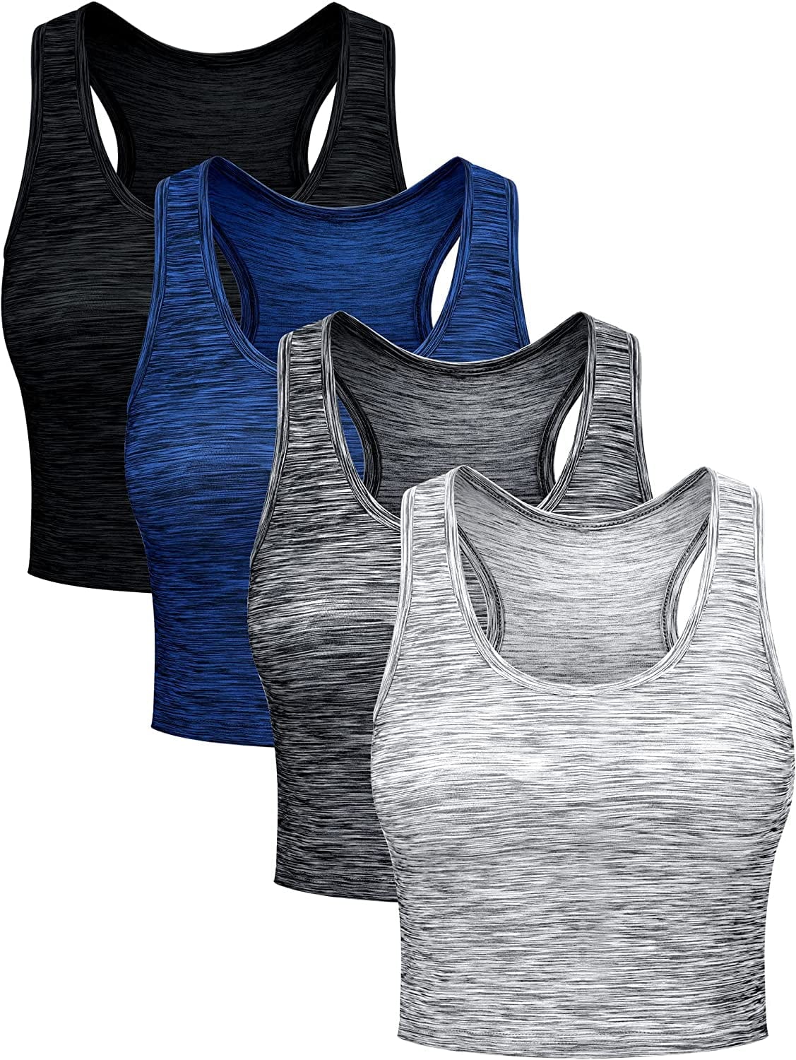 4 Pieces Basic Crop Tank Tops Sleeveless Racerback Crop Sport Top for Women Black, Blue, Brown, White / Small