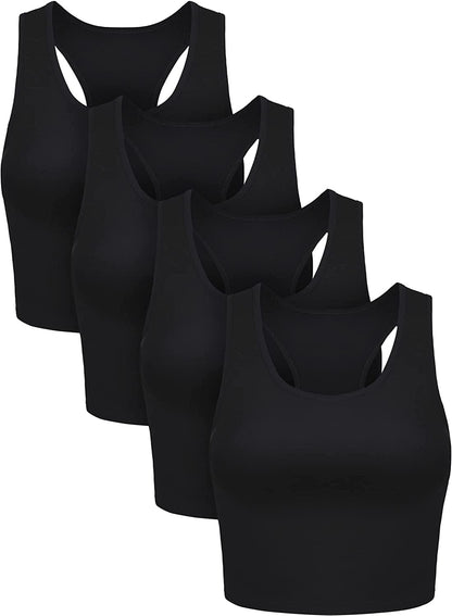 4 Pieces Basic Crop Tank Tops Sleeveless Racerback Crop Sport Top for Women Black / Small