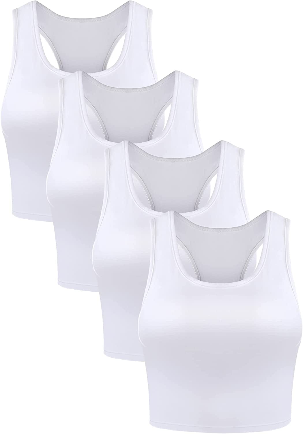 4 Pieces Basic Crop Tank Tops Sleeveless Racerback Crop Sport Top for Women White / Small