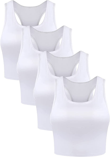 4 Pieces Basic Crop Tank Tops Sleeveless Racerback Crop Sport Top for Women White / Small