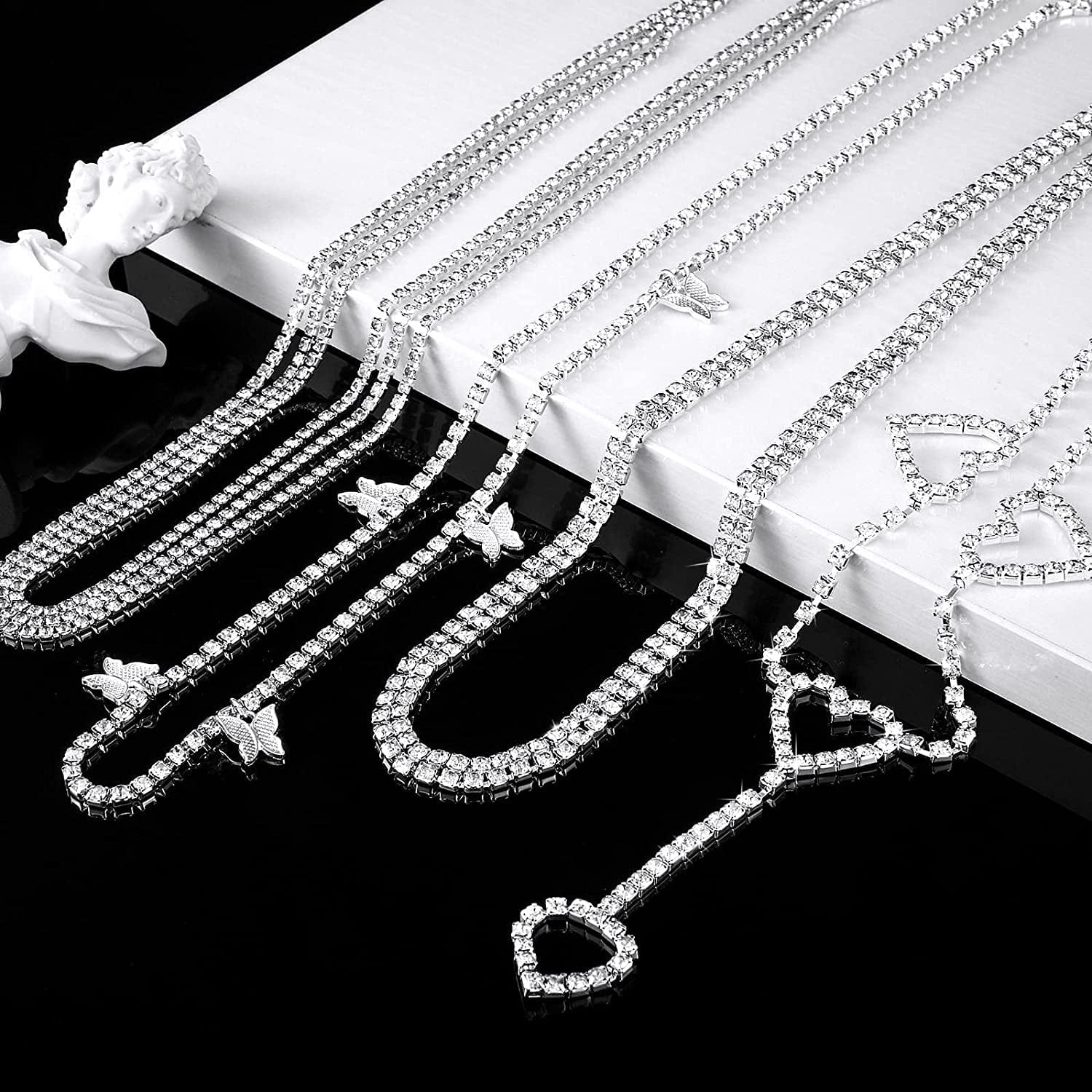 4 Pieces Crystal Boho Waist Chains Rhinestone Belly Chain Jewelry for Women 90S Body Chain Waist Apparel & Accessories > Jewelry > Body Jewelry Sureio   