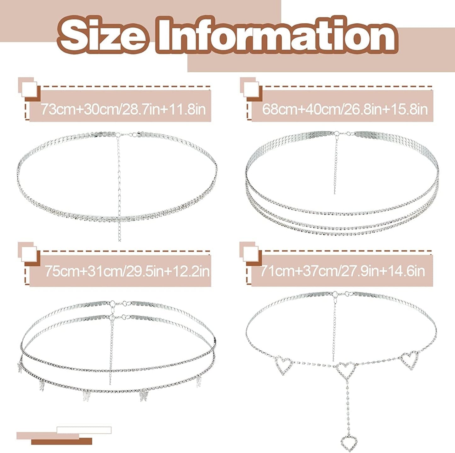 4 Pieces Crystal Boho Waist Chains Rhinestone Belly Chain Jewelry for Women 90S Body Chain Waist Apparel & Accessories > Jewelry > Body Jewelry Sureio   