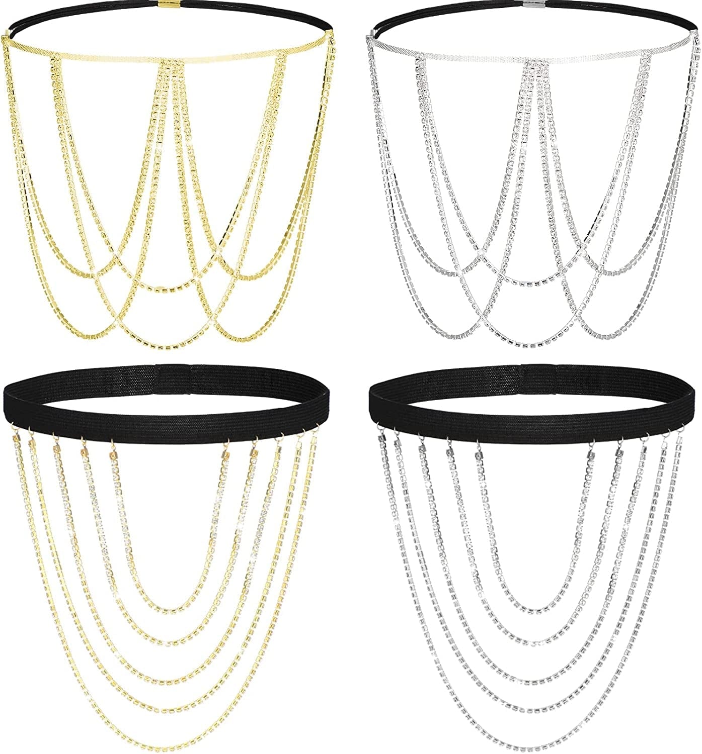 4 Pieces Crystal Leg Chains Thigh Chain Jewelry Rhinestone Sliver Thigh Chain Layered Body Chain Beach Body Chains Thigh Jewelry for Women Girls Rave Party Apparel & Accessories > Jewelry > Body Jewelry Sureio   