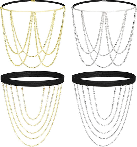 4 Pieces Crystal Leg Chains Thigh Chain Jewelry Rhinestone Sliver Thigh Chain Layered Body Chain Beach Body Chains Thigh Jewelry for Women Girls Rave Party Apparel & Accessories > Jewelry > Body Jewelry Sureio   