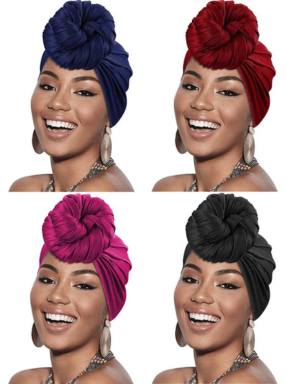 4 Pieces Head Scarf Turban Long Hair Head Wrap Scarf Soft Stretch Headwrap Headband Solid Color Turban Tie (Black, White, Green, Purple) Apparel & Accessories > Clothing Accessories > Bandanas & Headties SATINIOR Blue, Red, Rose Red, Black  