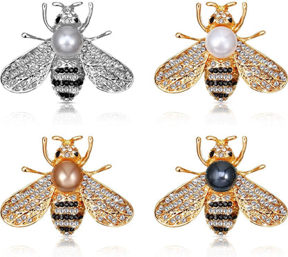 4 Pieces Honey Bee Brooch Lapel Pins for Women Crystal Insect Themed Bee Brooches with Faux Pearl Fashion Gift for Birthday Dating Party Anniversary