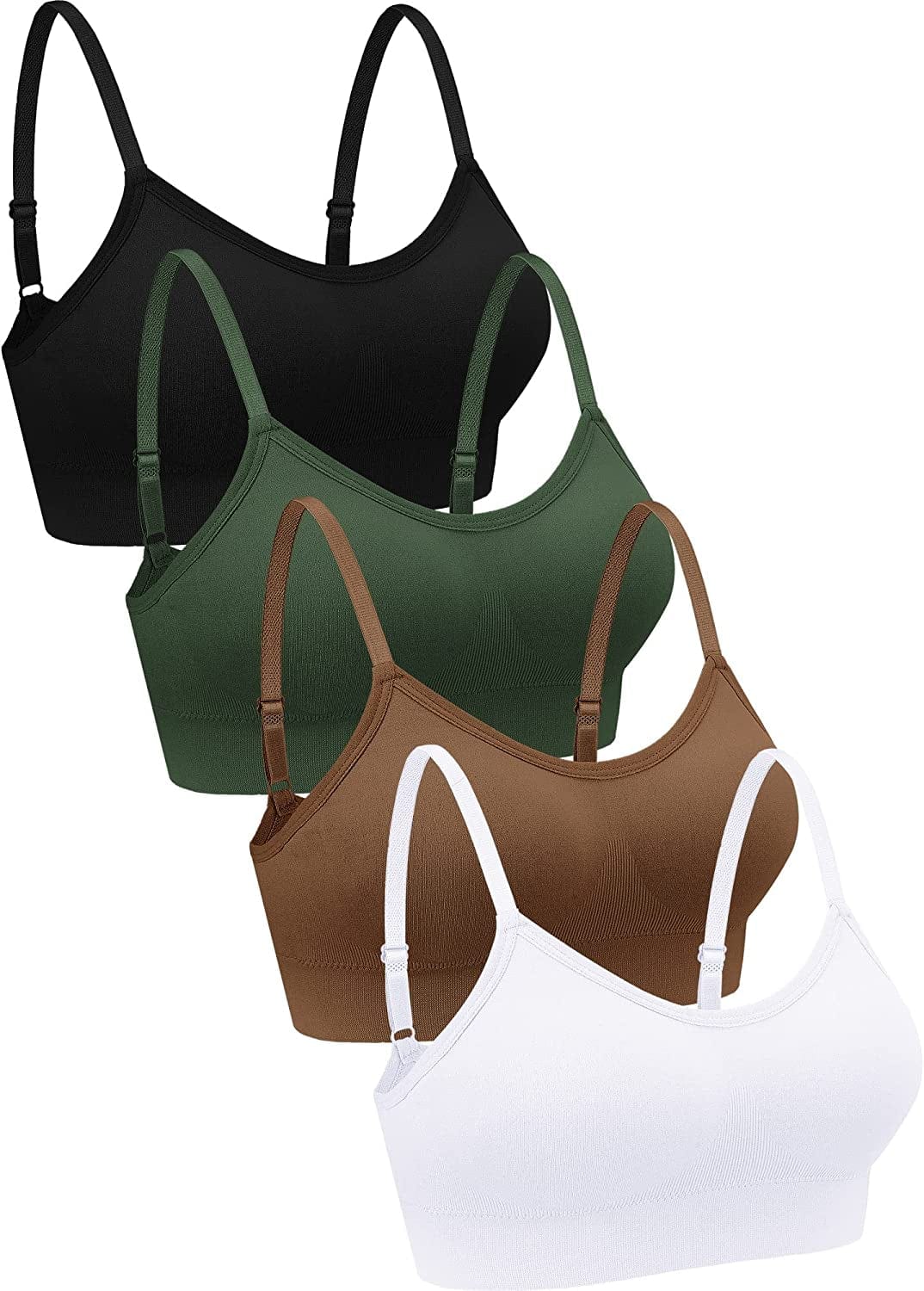 4 Pieces Neck Bralettes Wireless Cami Bra Tank Top Bra Sports Bra for Women Girls Brown / Large
