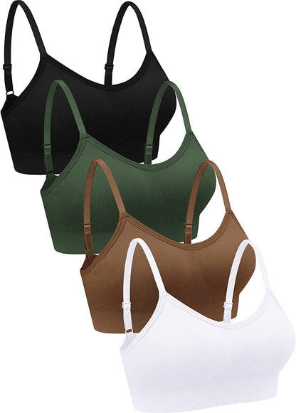 4 Pieces Neck Bralettes Wireless Cami Bra Tank Top Bra Sports Bra for Women Girls Brown / Large