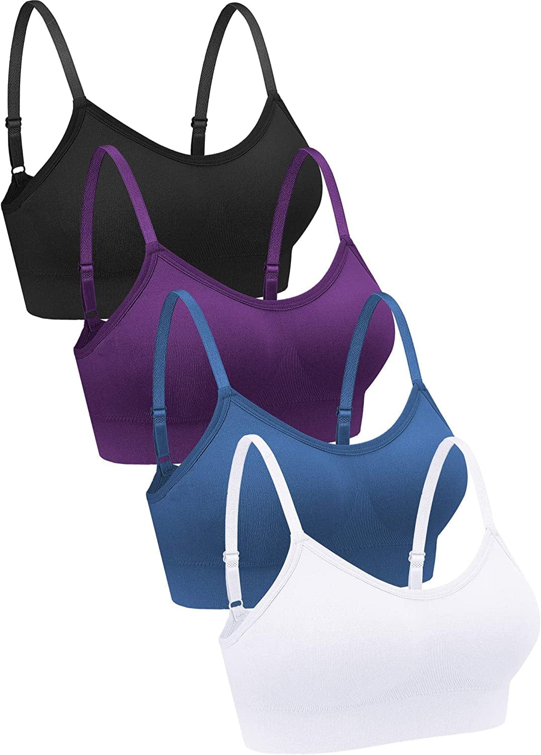 4 Pieces Neck Bralettes Wireless Cami Bra Tank Top Bra Sports Bra for Women Girls Black, Purple, Blue, White / XX-Large