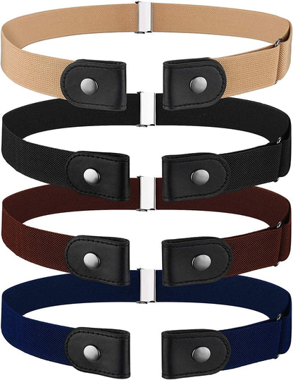 4 Pieces No Buckle Stretch Belt Adjustable Unisex Belt Invisible Elastic Belt for Men Women Jeans Pants Skirts Apparel & Accessories > Clothing Accessories > Belts Syhood Khaki, Black, Coffee Color, Navy Green  