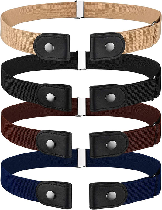 4 Pieces No Buckle Stretch Belt Adjustable Unisex Belt Invisible Elastic Belt for Men Women Jeans Pants Skirts Apparel & Accessories > Clothing Accessories > Belts Syhood Khaki, Black, Coffee Color, Navy Green  