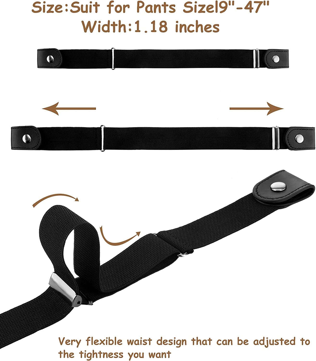 4 Pieces No Buckle Stretch Belt Adjustable Unisex Belt Invisible Elastic Belt for Men Women Jeans Pants Skirts Apparel & Accessories > Clothing Accessories > Belts Syhood   