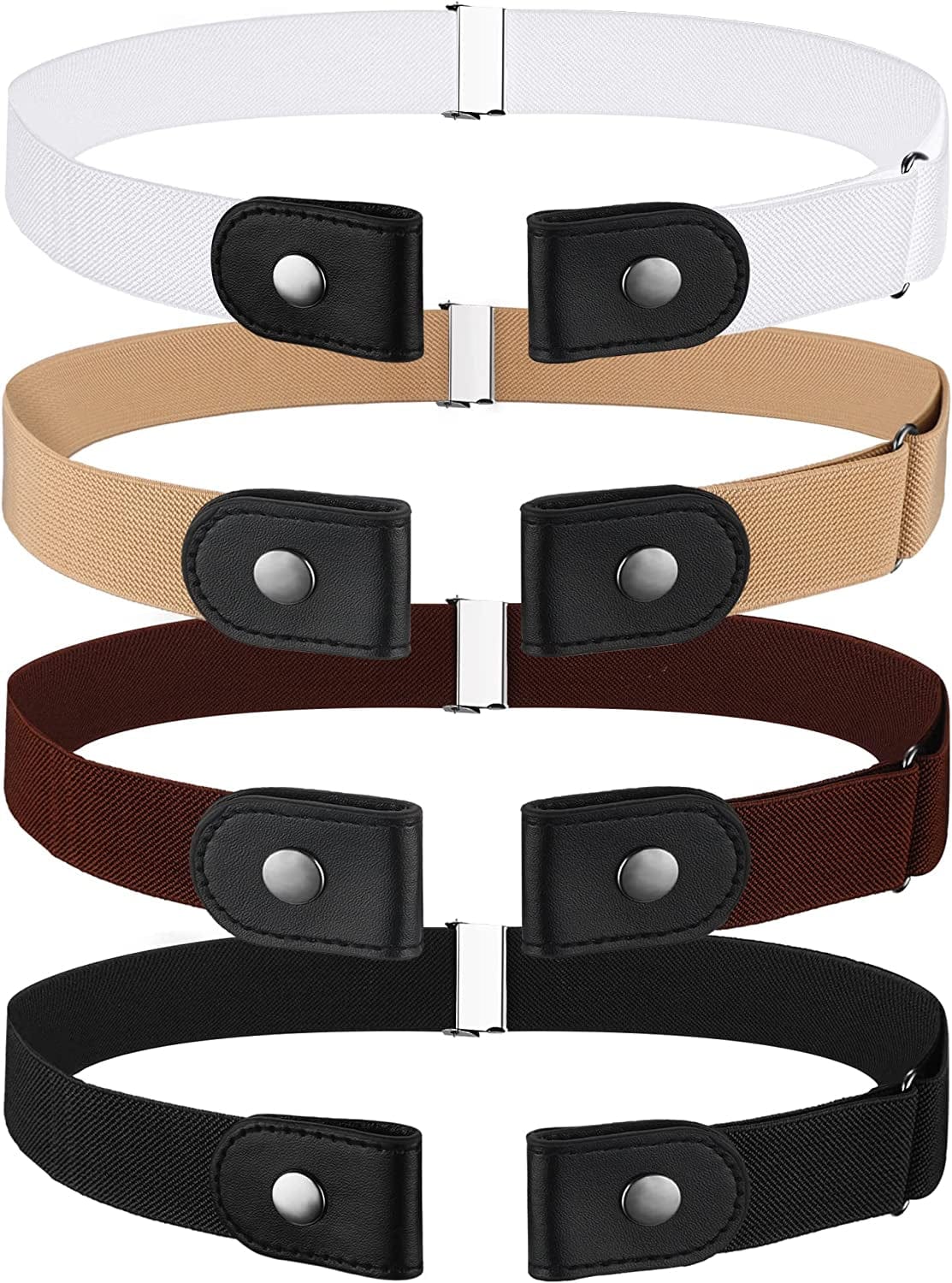 4 Pieces No Buckle Stretch Belt Adjustable Unisex Belt Invisible Elastic Belt for Men Women Jeans Pants Skirts Apparel & Accessories > Clothing Accessories > Belts Syhood Khaki, Black, White, Coffee Color  