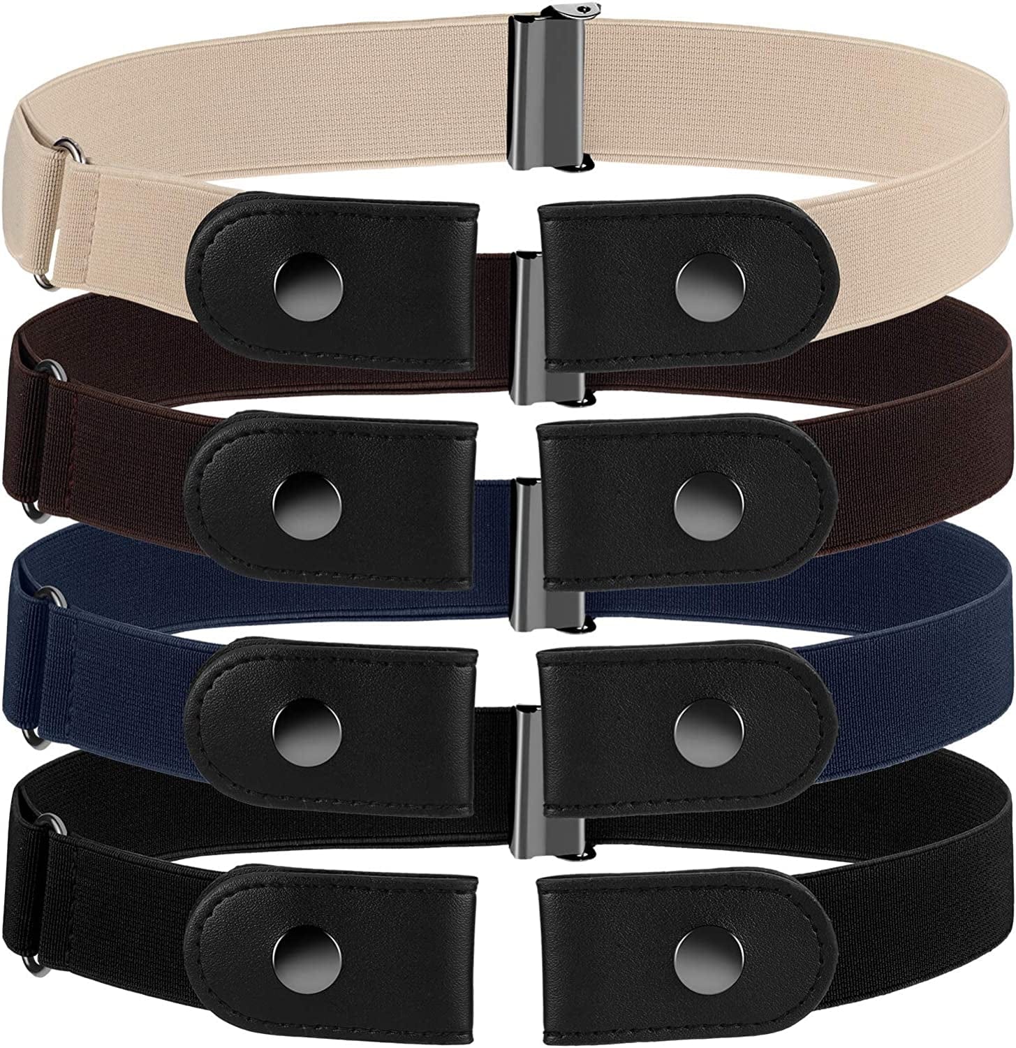 4 Pieces No Buckle Stretch Belt Buckle-Free Belt Invisible Elastic Belt with 4 Pieces Buckles for Jeans Pants Apparel & Accessories > Clothing Accessories > Belts Syhood   